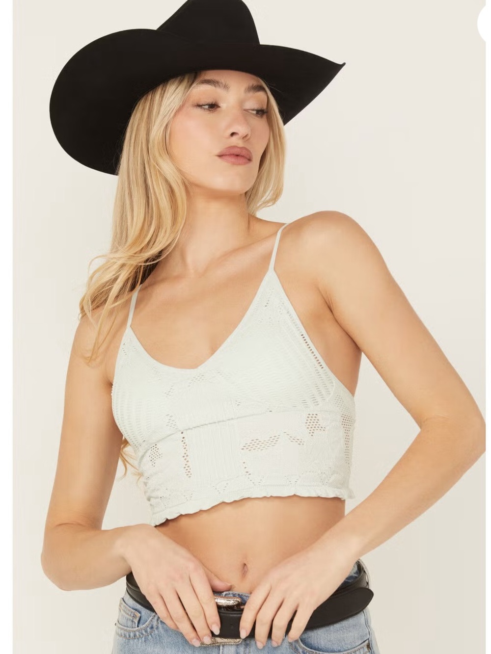 Fornia Light Mint Crochet Jacquard floral Bralette Crop Top
